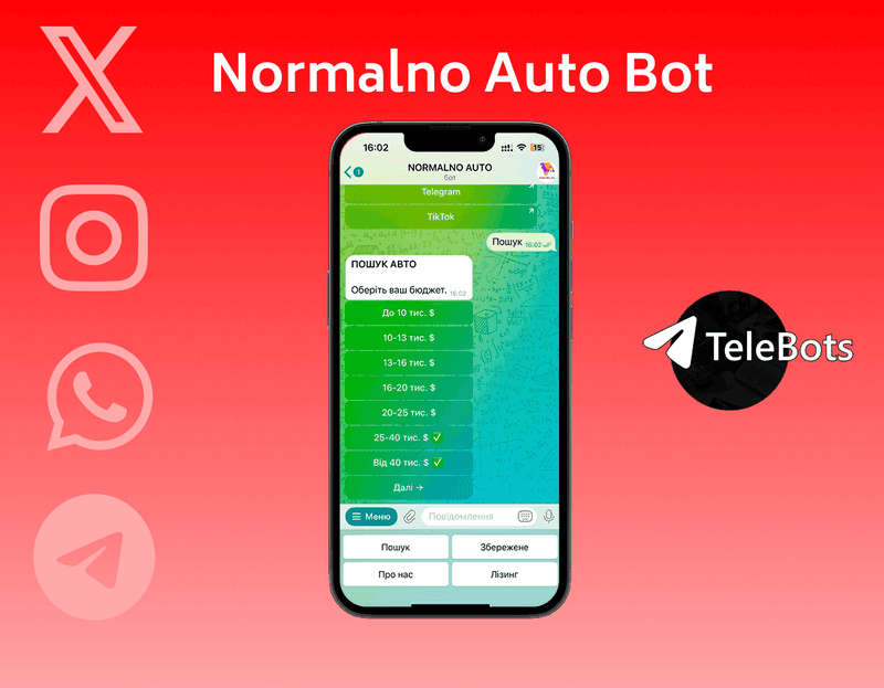 Normalno Auto - bot do wyszukiwania samochodów w leasingu - 300+ klientów, 20+ sprzedaży samochodów, 50% wzrost zaangażowania | TeleBots Portfolio