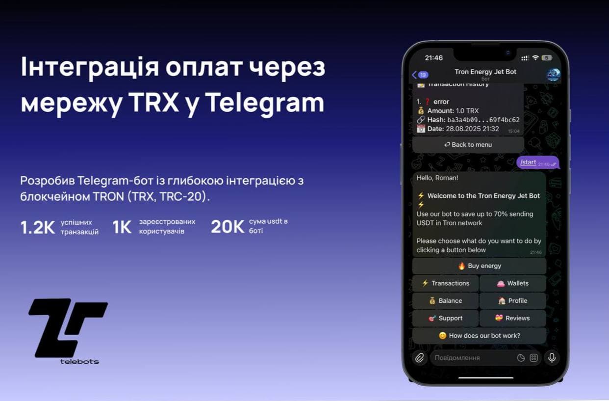 TRON Energy Bot — автоматизація криптооперацій - Телеграм бот | TeleBots